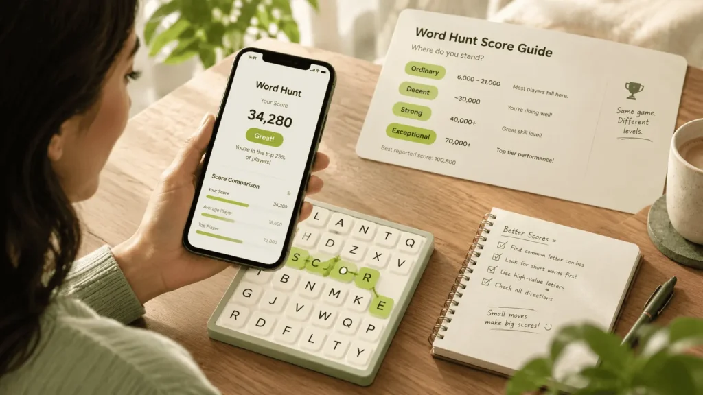 person-playing-word-hunt-mobile-game-comparing-scores-high-score-benchmarks-casual-puzzle-gaming-strategy